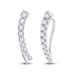 Womens Round Diamond Graduated Climber Earrings 1/2 Cttw 10kt White Gold - REF-30W9K