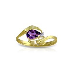 Genuine 0.41 ctw Amethyst & Diamond Ring 14KT Yellow Gold - REF-26F6Z