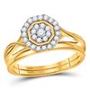Image 1 : Round Diamond Bridal Wedding Ring Band Set 1/3 Cttw 10kt Yellow Gold - REF-24Y9N
