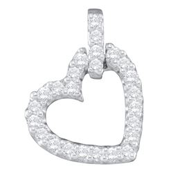 Womens Round Diamond Small Dangling Heart Pendant 1/4 Cttw 14kt White Gold - REF-21R5X