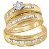 Image 1 : His Hers Round Diamond Solitaire Matching Wedding Set 1/4 Cttw 10kt Yellow Gold - REF-38X9A