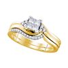 Image 1 : Princess Diamond Bridal Wedding Ring Band Set 1/3 Cttw 10k Yellow Gold - REF-35F5W