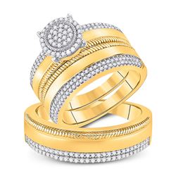 His Hers Round Diamond Cluster Matching Wedding Set 5/8 Cttw 10kt Yellow Gold - REF-56F9W