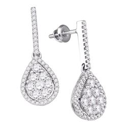 Womens Round Diamond Dangle Earrings 1-1/2 Cttw 10kt White Gold - REF-87M5H