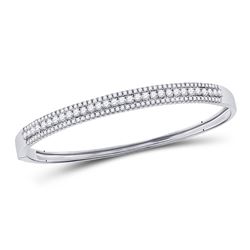 Womens Round Diamond Bangle Bracelet 1-7/8 Cttw 14kt White Gold - REF-164K5Y