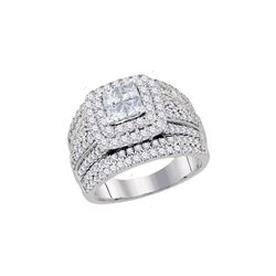 Princess Diamond Cluster Bridal Wedding Engagement Ring 2 Cttw 14kt White Gold - REF-186A5M