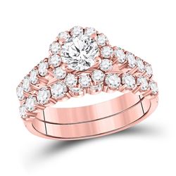 Round Diamond Bridal Wedding Ring Band Set 2 Cttw 14kt Rose Gold - REF-263Y5N