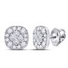 Image 1 : Womens Princess Round Diamond Square Cluster Earrings 1/4 Cttw 14kt White Gold - REF-21M5H