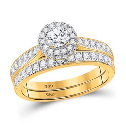 Round Diamond Bridal Wedding Ring Band Set 1 Cttw 14kt Yellow Gold - REF-104R9X