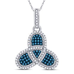 Womens Round Blue Color Enhanced Diamond Triquetra Pendant 3/8 Cttw 10kt White Gold - REF-21K5Y