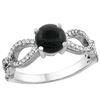 Image 1 : 0.89 CTW Onyx & Diamond Ring 10K White Gold - REF-49M2A