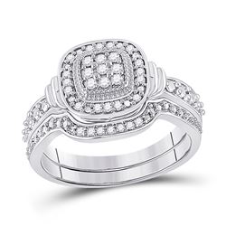 Round Diamond Square Bridal Wedding Ring Band Set 1/5 Cttw 10kt White Gold - REF-30R9X