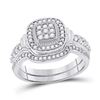 Image 1 : Round Diamond Square Bridal Wedding Ring Band Set 1/5 Cttw 10kt White Gold - REF-30R9X