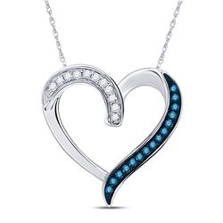 Womens Round Blue Color Enhanced Diamond Heart Outline Pendant 1/5 Cttw 10kt White Gold - REF-10N5F