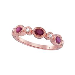 Womens Oval Ruby Diamond Alternating Band Ring 7/8 Cttw 18kt Rose Gold - REF-41M5H