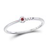 Image 1 : Womens Round Ruby Diamond Stackable Band Ring 1/20 Cttw 10kt White Gold - REF-7A5M