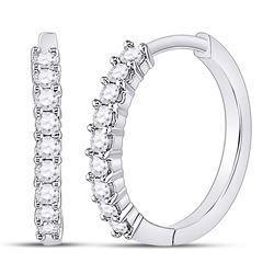 Womens Round Diamond Single Row Hoop Earrings 1/4 Cttw 10kt White Gold - REF-17K5Y