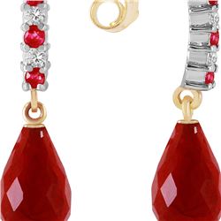 Genuine 6.9 ctw Ruby & Diamond Earrings 14KT Yellow Gold - REF-35N2R