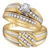 Image 1 : His Hers Round Diamond Solitaire Matching Wedding Set 1/3 Cttw 14kt Yellow Gold - REF-44W5K