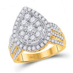 Womens Round Diamond Teardrop Pear Cluster Ring 1-1/2 Cttw 14kt Yellow Gold - REF-129N5F