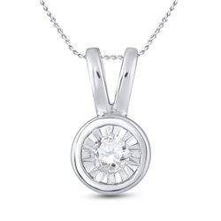 Womens Round Diamond Solitaire Faceted Framed Pendant 1/10 Cttw 10kt White Gold - REF-8K5Y