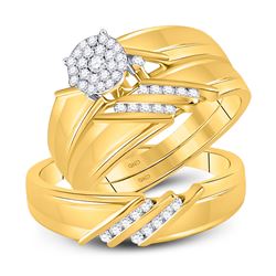 His Hers Round Diamond Cluster Matching Wedding Set 1/3 Cttw 10kt Yellow Gold - REF-49R9X