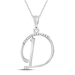 Womens Round Diamond D Initial Letter Pendant 1/12 Cttw 10kt White Gold - REF-8N9F