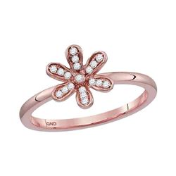 Womens Round Diamond Flower Floral Stackable Band Ring 1/8 Cttw 10kt Rose Gold - REF-18M9H