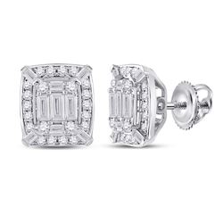 Womens Baguette Diamond Cluster Earrings 1/2 Cttw 14kt White Gold - REF-49M9H