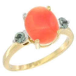 0.24 CTW Green Sapphire & Natural Coral Ring 14K Yellow Gold - REF-31R6H