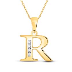 Womens Round Diamond R Initial Letter Pendant 1/20 Cttw 10kt Yellow Gold - REF-7A5M