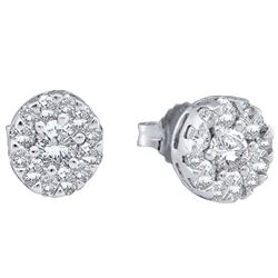 Womens Round Diamond Flower Cluster Earrings 1/2 Cttw 14kt White Gold - REF-32Y5N