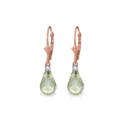 Genuine 4.6 ctw Green Amethyst & Diamond Earrings 14KT Rose Gold - REF-30W2Y