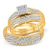 Image 1 : His Hers Round Diamond Square Matching Wedding Set 3/8 Cttw 10kt Yellow Gold - REF-46Y5N