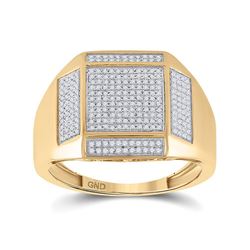 Mens Round Diamond Square Ring 3/8 Cttw 10kt Yellow Gold - REF-43R5X