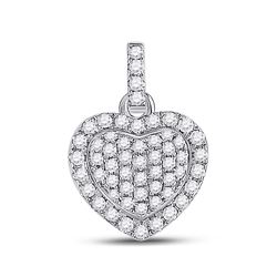 Womens Round Diamond Heart Pendant 1/4 Cttw 14kt White Gold - REF-14N5F