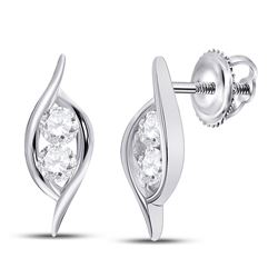 Womens Round Diamond Bypass 2-stone Earrings 1/4 Cttw 14kt White Gold - REF-19N9F