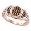 Image 1 : Womens Round Brown Diamond Oval Cluster Ring 1/3 Cttw 10kt Rose Gold - REF-18H9R