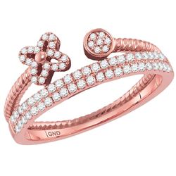 Womens Round Diamond Flower Bisected Stackable Band Ring 1/5 Cttw 14kt Rose Gold - REF-29Y9N