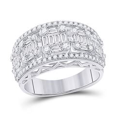 Womens Baguette Diamond Fashion Band Ring 1-1/4 Cttw 14kt White Gold - REF-109K5Y