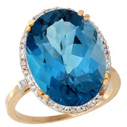 13.71 CTW London Blue Topaz & Diamond Ring 10K Yellow Gold - REF-54M3K