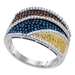 Womens Round Multicolor Enhanced Diamond Striped Fashion Ring 3/4 Cttw 10kt White Gold - REF-54A5M