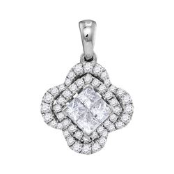 Womens Princess Diamond Cluster Pendant 3/4 Cttw 14kt White Gold - REF-49F9W