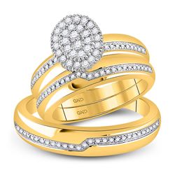 His Hers Round Diamond Cluster Matching Wedding Set 1/2 Cttw 10kt Yellow Gold - REF-52M9H