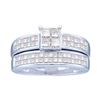 Image 1 : Princess Diamond Bridal Wedding Ring Band Set 1 Cttw 14kt White Gold - REF-98R5X