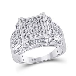 Mens Round Diamond Square Cluster Ring 3/8 Cttw 10kt White Gold - REF-30R5X