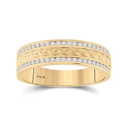 Mens Round Diamond Wedding Braid Band Ring 1/3 Cttw 14kt Yellow Gold - REF-60A9M