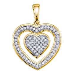 Womens Round Diamond Nested Heart Pendant 1/5 Cttw 10kt Yellow Gold - REF-14F9W