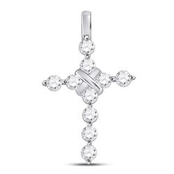 Womens Round Diamond Bound Cross Pendant 1 Cttw 14kt White Gold - REF-76W5K