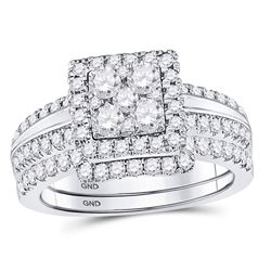 Round Diamond Bridal Wedding Ring Band Set 1 Cttw 14kt White Gold - REF-79K5Y